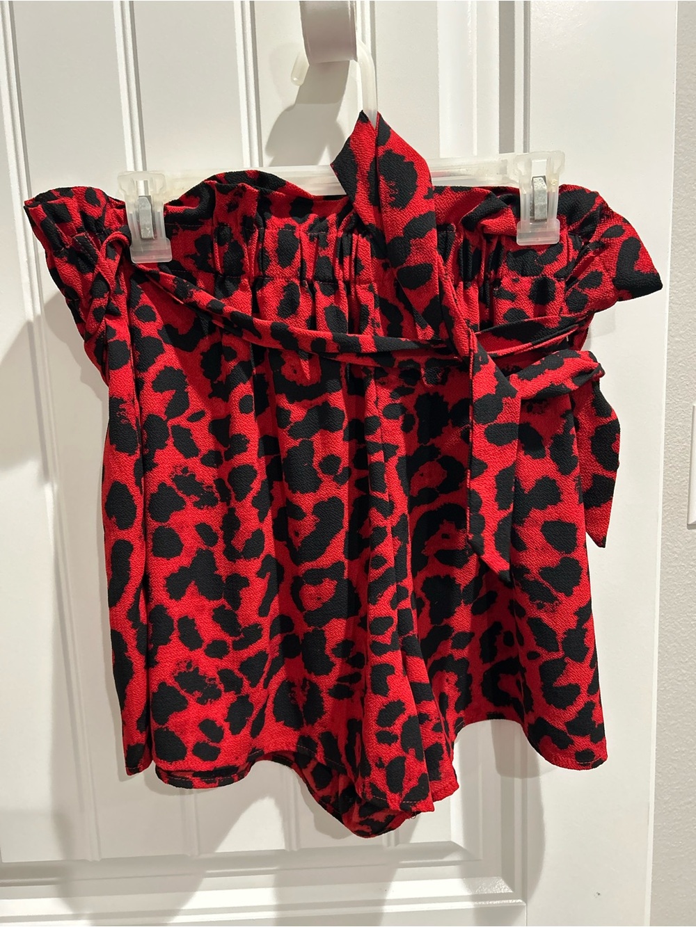 SHEIN Red & Black Leopard Print Shorts with tie belt